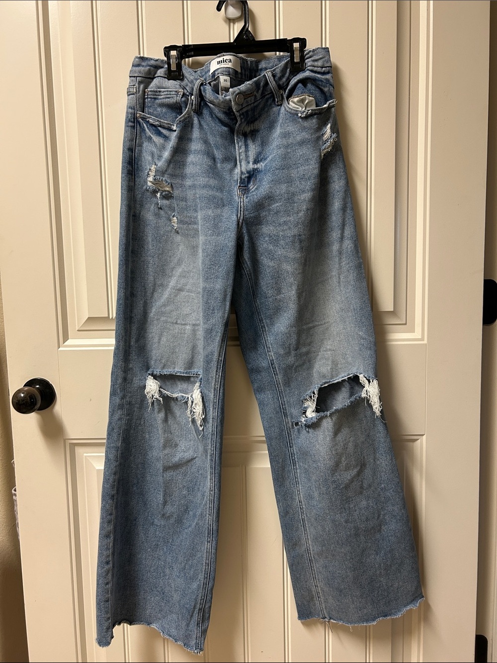 Mica Distressed Light Blue Wide-Leg Jeans
